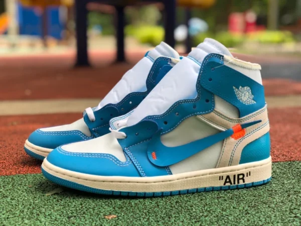 aj1ow ノースカロライナブルー コスパ エア ジョーダン 1×OFF-WHITE AJ1 OW ジョイント ノースカロライナブルー AQ0818-148