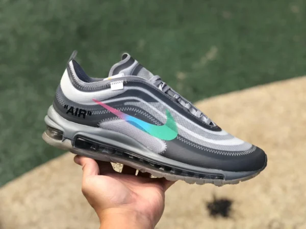 Max97ow グレーブレット OWF ピュアオリジナル OFF-WHITE x Nike Air Max 97 Menta レインボーフック AJ4585-101