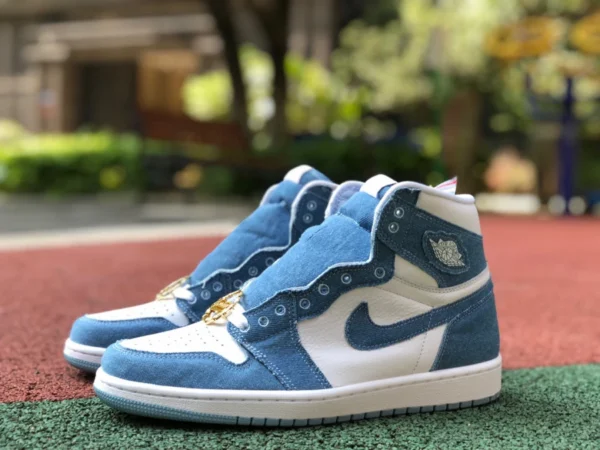 AJ1 デニム ピュア オリジナル エア ジョーダン 1 ハイ OG メンズとレディース ハイトップ デニム AJ1 オールド カジュアル スポーツ シューズ DM9036-104