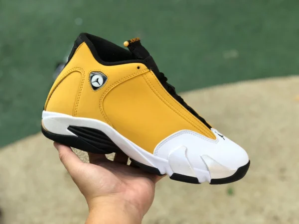 AJ14 黒と白の黄色フェラーリ エア ジョーダン 14 レトロ ジンジャー AJ14 ジョー 14 黒と白の黄色のバスケットボール シューズ 487471-701