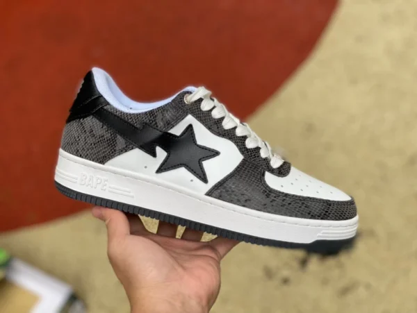 STA 白黒スネークグレインレザーBATHING APE STA レザー 新品 スニーカー スター カジュアルシューズ エイプ ローカット スポーツシューズ