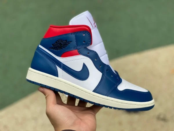 aj1mid ホワイト ブルー レッド ピュア オリジナル エア ジョーダン 1 ミッド AJ1 フレンチ ブルー ミッドトップ バスケットボール シューズ BQ6472-146