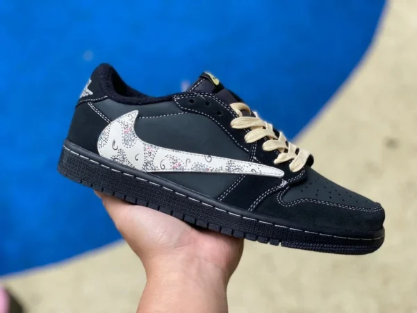 AJ1 バーブ ロートップ ブラック カラー フック カスタマイズされた Travis Scott x Air Jordan 1 Low スニーカー バーブ ロートップ ジョイント モデル DM7866-889