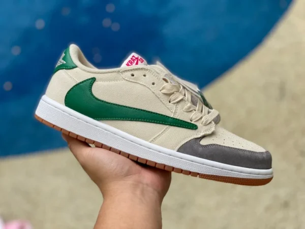 AJ1 バーブ ロートップ ベージュとグリーン カスタムモデル Travis Scott x Air Jordan 1 Low スニーカー バーブ ロートップ ジョイントモデル DM7866-809