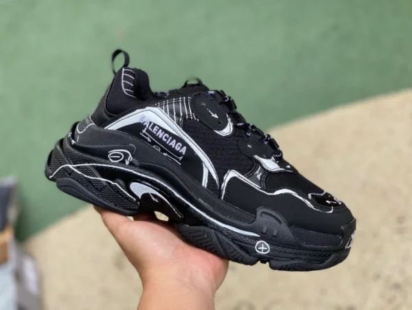 バレンシアガ ブラック グラフィティBalenciaga バレンシアガ トリプル S レースアップ おしゃれ ローカット ダッドシューズ メンズ 黒 二次元 536737W3SRB1090