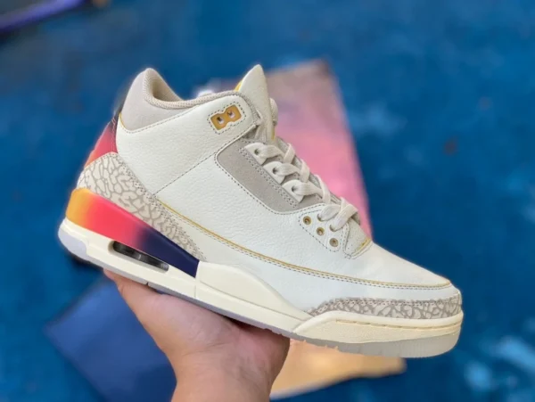 AJ3 ホワイトブルーレッド連名モデルオリジナルボックスパッケージバージョン J Balvin x Jordan Air Jordan 3 連名レトロバスケットボールシューズ男性と女性の同じスタイル白青赤 FN0344-901