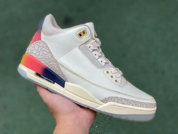 AJ3 ホワイト ブルー レッド カットピース ピュア オリジナル J Balvin x Jordan Air Jordan 3 連名レトロ バスケットボール シューズ ホワイト ブルー レッド FN0344901