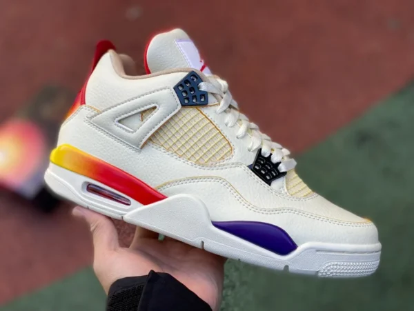 aj4 ホワイト ブルー レッド スーパー ボウル レインボー J バルビン x ジョーダン エア ジョーダン 4 連名レトロ バスケットボール シューズ ホワイト ブルー レッド DG0344-901