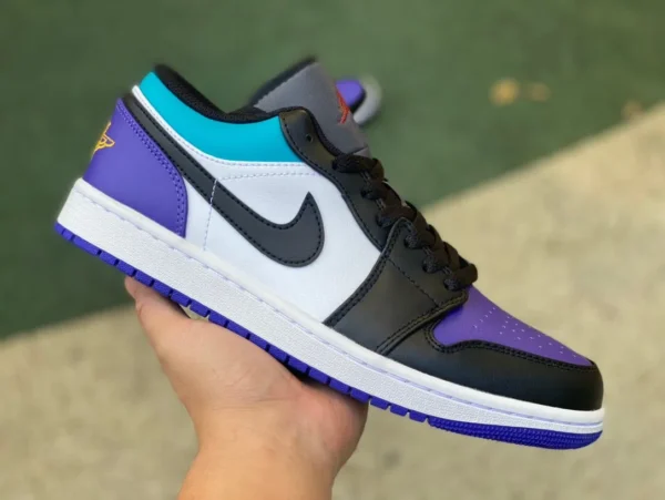 AJ1 ホワイト ブラック パープル ロー ピュア オリジナル エア ジョーダン 1 ロー AJ1 ホワイト ブラック パープル ロートップ レトロ バスケットボール シューズ 553558-154