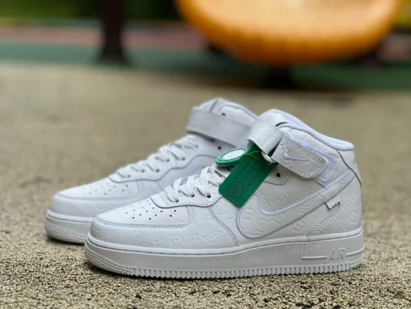 エア フォースAF1 LV ピュアホワイト ミッドトップ ナイキ/Nike Air Force 1 x ルイ・ヴィトン おしゃれ カジュアル スポーツ 耐摩耗スニーカー